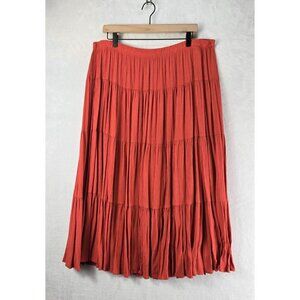 Tiered Broomstick Skirt Midi Dark Orange Rayon XL Sag Harbor Boho Cottage Peasan